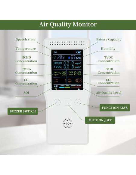 Monitor de Calidad del Aire 9-en-1 TROMAR con Sensor de CO2 y PM2.5 Monitor de Calidad del Aire 9-en-1 TROMAR con Sensor de CO2 y PM2.5