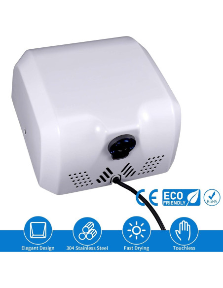 Secador de Manos Automático Goetland 1800W Acero Inoxidable Blanco Secador de Manos Automático Goetland 1800W Acero Inoxidable Blanco