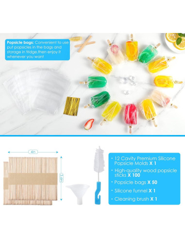 Moldes de Paletas de Hielo Sin BPA Sinnsally 12 Piezas 90ML