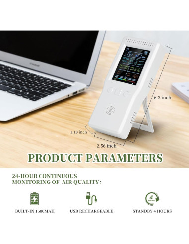 Monitor de Calidad del Aire 9-en-1 TROMAR con Sensor de CO2 y PM2.5