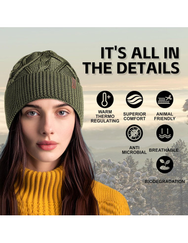 Gorro de lana Merino unisex OUTDOOR SHAPING verde ejército