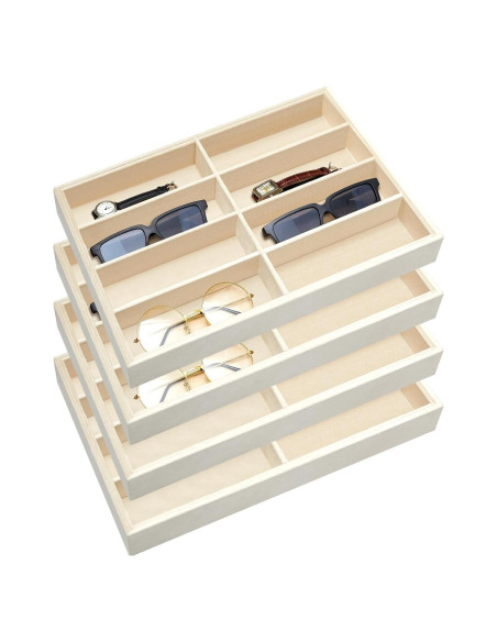 Organizador de Joyería Amylove 4 Pcs Beige 8 Rejillas Organizador de Joyería Amylove 4 Pcs Beige 8 Rejillas