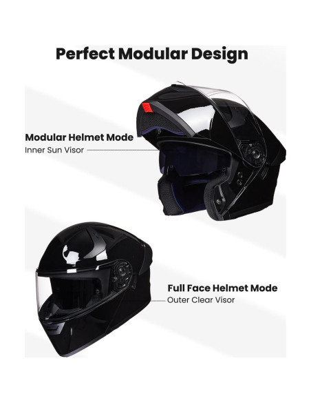 Casco Modular ILM WS206 para Motocicleta Negro Brillante Pequeño Casco Modular ILM WS206 para Motocicleta Negro Brillante Pequeño