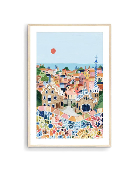 Póster de Arte de Viaje Barcelona Park Güell 28x23 cm Sin Marco Póster de Arte de Viaje Barcelona Park Güell 28x23 cm Sin Marco