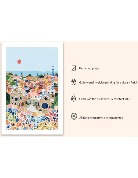 Póster de Arte de Viaje Barcelona Park Güell 28x23 cm Sin Marco Póster de Arte de Viaje Barcelona Park Güell 28x23 cm Sin Marco