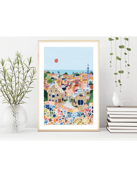 Póster de Arte de Viaje Barcelona Park Güell 28x23 cm Sin Marco Póster de Arte de Viaje Barcelona Park Güell 28x23 cm Sin Marco
