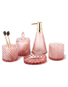Juego de Accesorios de Baño EMPO 5 Piezas Vidrio Rosa Fresco