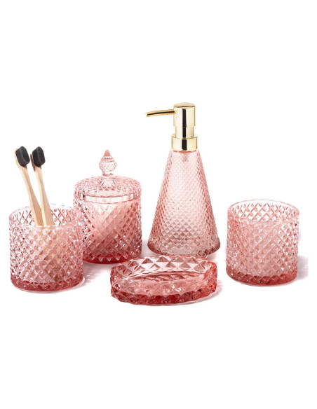 Juego de Accesorios de Baño EMPO 5 Piezas Vidrio Rosa Fresco Juego de Accesorios de Baño EMPO 5 Piezas Vidrio Rosa Fresco
