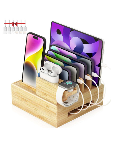 Estación de Carga de Madera de Bambú Darfoo 7 Puertos USB Estación de Carga de Madera de Bambú Darfoo 7 Puertos USB