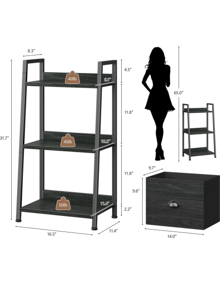 Estante de Escalera Furologee 3 Niveles Roble Negro Organizador Estante de Escalera Furologee 3 Niveles Roble Negro Organizador