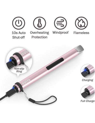 Encendedor Eléctrico USB JEVSTU Rosa a Prueba de Viento 16cm