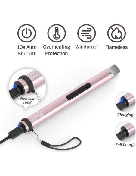 Encendedor Eléctrico USB JEVSTU Rosa a Prueba de Viento 16cm Encendedor Eléctrico USB JEVSTU Rosa a Prueba de Viento 16cm