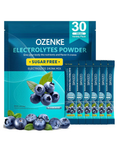Paquete de Polvo de Electrolitos OZENKE 30 Porciones Sabor Arándano