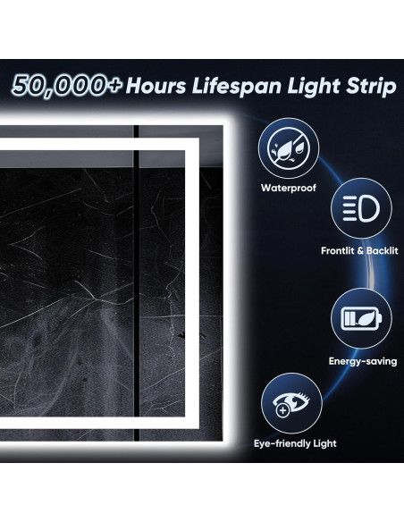 Espejo de Baño LED Homsion 50.8x71.1cm Anti-vaho 3 Modos Espejo de Baño LED Homsion 50.8x71.1cm Anti-vaho 3 Modos