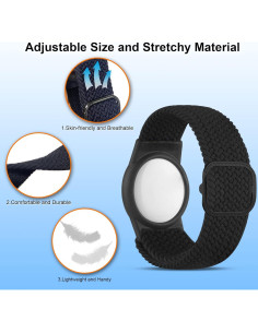 Pulsera Ajustable Yizhet para AirTag - Nylon Negro 37.8-60.7 cm 2