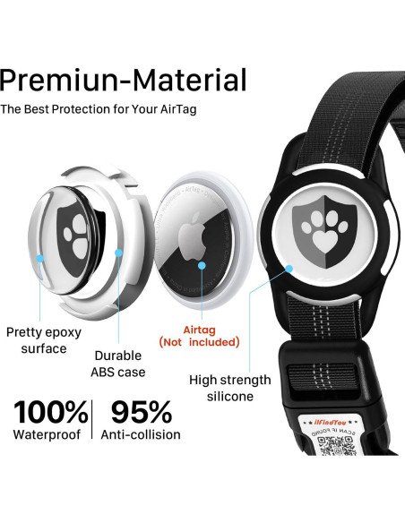 Collar Reflectante para Perros ilFindYou con Soporte AirTag XS Negro Collar Reflectante para Perros ilFindYou con Soporte AirTag XS Negro