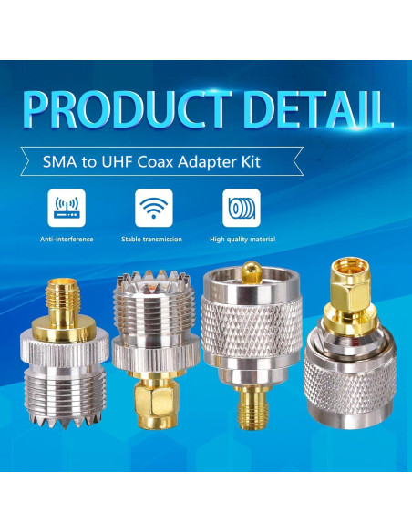 Kit de Adaptador SMA a UHF Tuolnk - 4 Conectores Coaxiales Kit de Adaptador SMA a UHF Tuolnk - 4 Conectores Coaxiales
