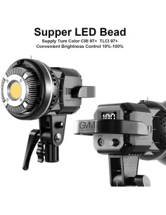 Luz LED de Video GVM 80W CRI97+ 5600K con Kit de Montaje 2