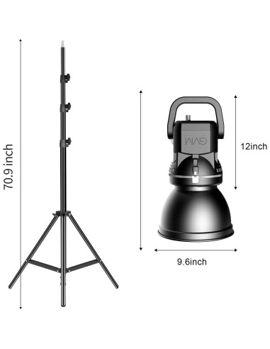 Luz LED de Video GVM 80W CRI97+ 5600K con Kit de Montaje