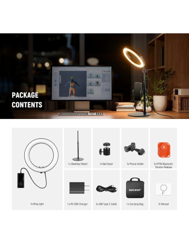 Luz de Anillo LED NEEWER 18W 8" con Soporte Ajustable