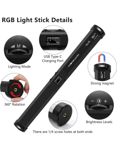 Varita de Luz LED RGB QEUOOIY 2 Pcs con Soporte 64cm