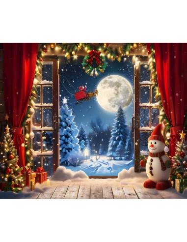 Fondo de Fotografía Navidad 3x2.5m OFILA Muñeco de Nieve