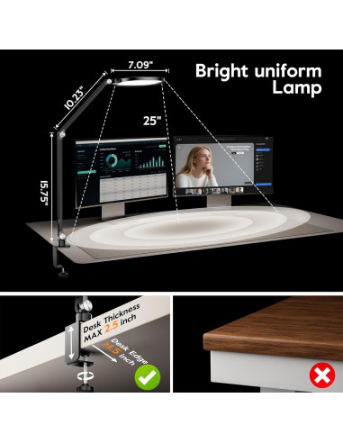 Lámpara de Escritorio LED LitONES con Abrazadera, 1200 Lúmenes