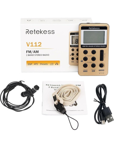 Radio Portátil AM FM Retekess V112 con Pantalla LCD y Auriculares