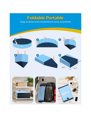 Piscina Plegable VISTOP 196cm para Perros y Niños Azul