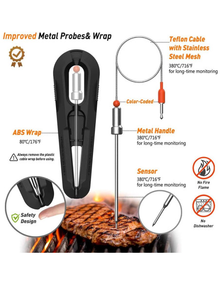 Termómetro de Carne Inalámbrico Bluetooth KT THERMO 2 Probes Termómetro de Carne Inalámbrico Bluetooth KT THERMO 2 Probes