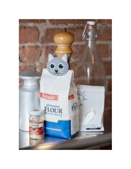 Clip de bolsa Kikkerland con sonido de gato gris Clip de bolsa Kikkerland con sonido de gato gris