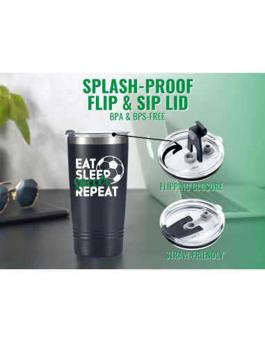 Taza de Viaje Onebttl 20oz para Entrenador de Fútbol - Negro