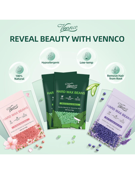 Kit de Depilación VENNCO con Perlas de Cera Dura - 36 Piezas Kit de Depilación VENNCO con Perlas de Cera Dura - 36 Piezas