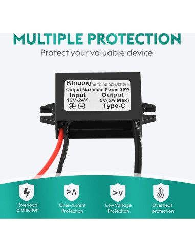Convertidor DC 12V/24V a 5V USB C Klnuoxj 5A 25W IP68