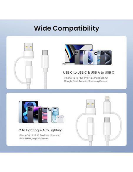 Cable de Carga 4 en 1 Basesailor USB-C 2M 60W para iPhone Cable de Carga 4 en 1 Basesailor USB-C 2M 60W para iPhone
