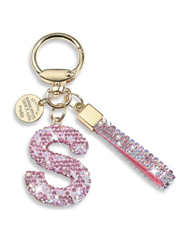 Llavero de Letra Inicial Brillante Rosa Azul Blanco - Regalo Mujeres