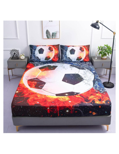 Conjunto de Sábanas Queen Roscloud Fútbol Galaxia 3 Piezas