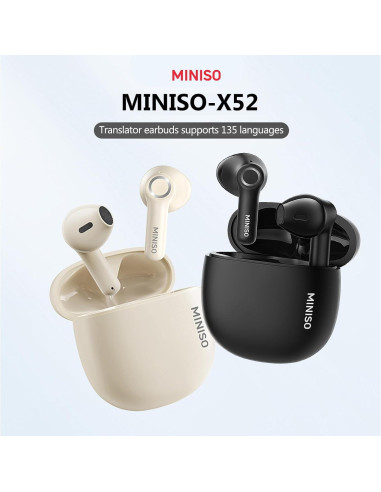 Auriculares Traductor AI MINISO X52 Bluetooth 5.4 40H Negro