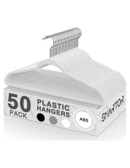 Perchas de Plástico SMARTOR 50 Unidades Resistentes Blancas Perchas de Plástico SMARTOR 50 Unidades Resistentes Blancas