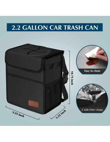 Basurero de Coche Femuar 8.5L Impermeable y Colapsable Negro