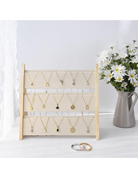 Soporte de Collar MOOCA de Madera 3 Niveles Beige 40x16.3x36.3cm Soporte de Collar MOOCA de Madera 3 Niveles Beige 40x16.3x36.3cm