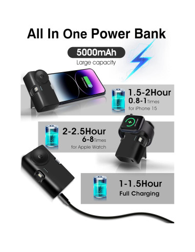 Cargador Portátil Geepower 5000mAh para iPhone 15 y Apple Watch