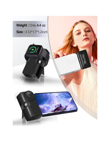 Cargador Portátil Geepower 5000mAh para iPhone 15 y Apple Watch