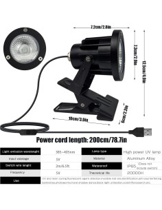 Lámpara UV de Luz Negra 13W INKECI con Clip IP65 1.83m 2