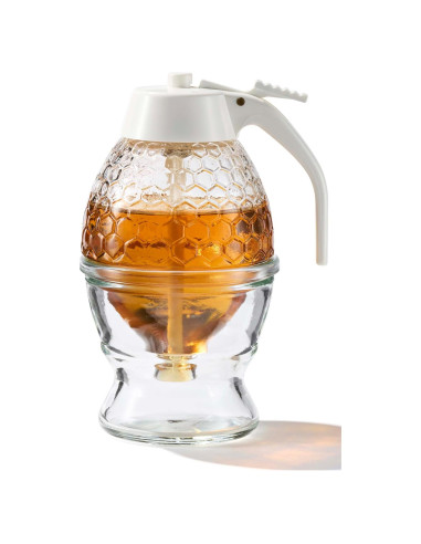 Dispensador de Miel de Vidrio PAULSWAY 237 ml con Soporte Blanco