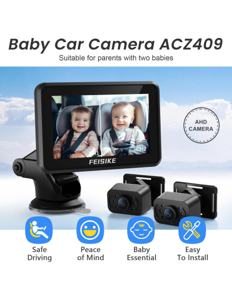 Cámara de Coche para Bebé FEISIKE 5" Doble Canal 1080P IR Cámara de Coche para Bebé FEISIKE 5" Doble Canal 1080P IR