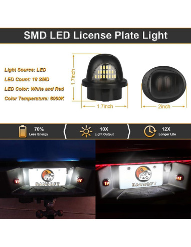 Luz de Placa de Matrícula LED RAVSOFT RS156 6000K Blanca - Paquete de 2