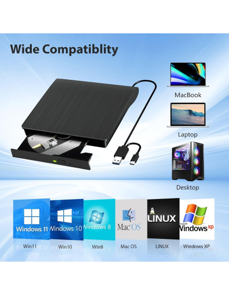 Unidad de CD/DVD Externa Yaeonku USB 3.0 Tipo C 305g Unidad de CD/DVD Externa Yaeonku USB 3.0 Tipo C 305g