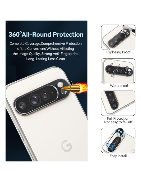Protector de Lente de Cámara Zeking para Google Pixel 9 Pro XL - 2 Paquetes, Dureza 9H Protector de Lente de Cámara Zeking para Google Pixel 9 Pro XL - 2 Paquetes, Dureza 9H