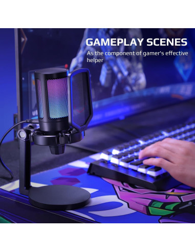 Micrófono USB FIFINE A6NEO para PC y PS5, RGB, 0.6 kg